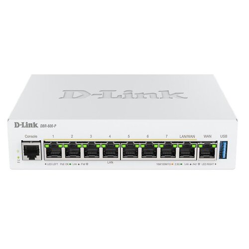 Мультисервiсний Маршрутизатор D-Link DBR-600-P, 7x2.5GE LAN PoE, 1x2.5GE LAN/WAN PoE, 1x2.5GE WAN, 1xUSB 3.0, 120Вт