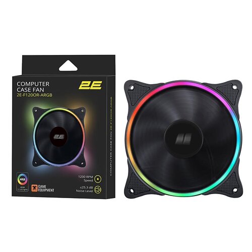 Корпусний вентилятор 2E GAMING F120OR-ARGB, 120мм, 1200rpm, 3pin, 3pin +5VARGB, 25.3dBa, чорний