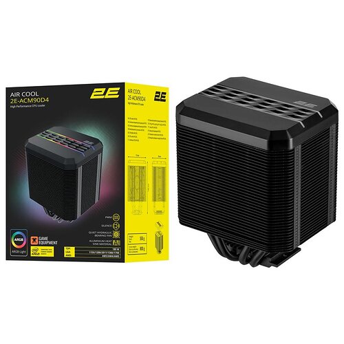 Процесорний кулер 2E GAMING Air Cool ACM90D4 ARGB, LGA1700, 2011, 1366, 1200, 115x, AM5, AM4, AM3, 4pin PWM, TDP 180W