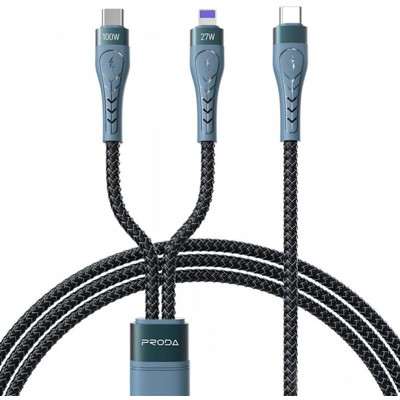 Кабель Proda PD-B73th USB Type C - USB Type-C + Lightning (M/M), 5 А, 1.3 м, Black (PD-B73th-BK) Кабель Proda PD-B73th USB Type C - USB Type-C + Lightning (M/M), 5 А, 1.3 м, Black (PD-B73th-BK)
