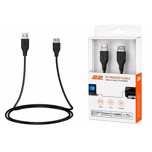 Кабель 2E USB-A > USB-AF заряджання/синхронізації 1.8м, чорний