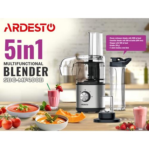 Блендер мультифункціональний ARDESTO 400Вт, 5в1, чаша-1000мл, сріблясто-чорний