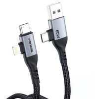 Кабель Foneng X92 4-in-1 (60W) USB/USB-C - USB-C/Lightning (M/M), 1 м, Black (X92-CA-FIO)