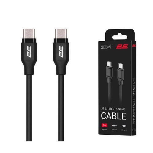 Кабель 2E USB-C > USB-C заряджання/синхронізації 60Вт PD, 2м, чорний