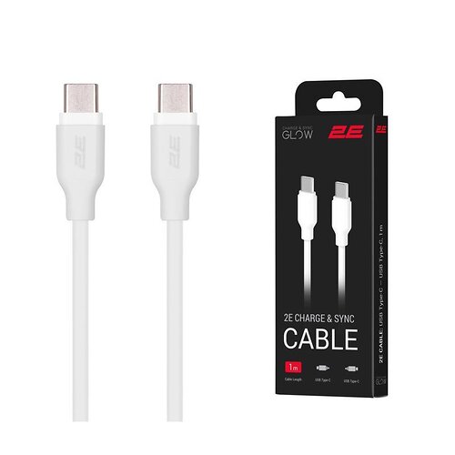 Кабель 2E USB-C > USB-C заряджання/синхронізації 60Вт PD, 2м, білий