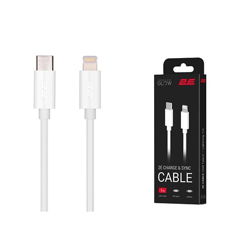 Кабель 2E USB-C > Lightning заряджання/синхронізації 20Вт PD, 1м, білий