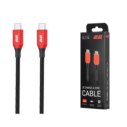 Кабель 2E USB-C > USB-C заряджання/синхронізації 100Вт PD, 1м, чорний
