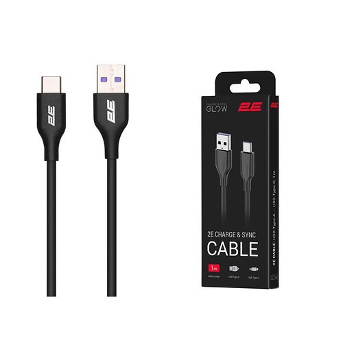 Кабель 2E USB-A > USB-C заряджання/синхронізації 15Вт, 1м, чорний