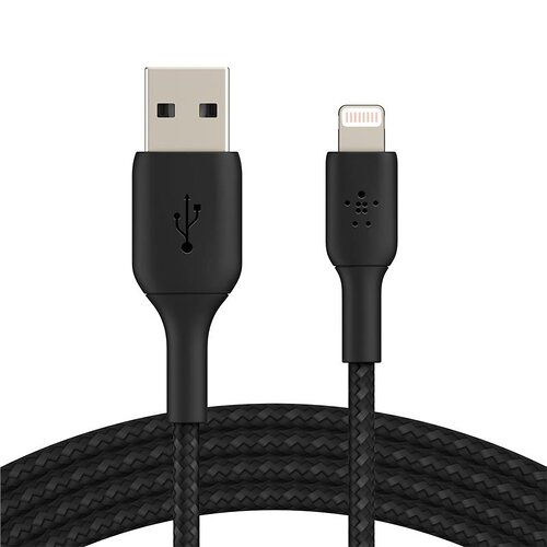 Кабель Belkin USB-A > Lightning заряджання/синхронізації 12Вт, 2м, плетений, чорний