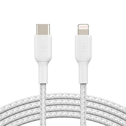 Кабель Belkin USB-C > Lightning заряджання/синхронізації 30Вт PD, 1м, плетений, білий