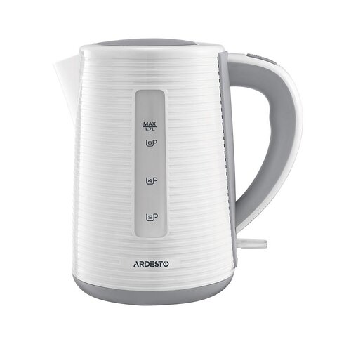 Електрочайник ARDESTO White stripes 1.7л, Strix, пластик, біло-сірий