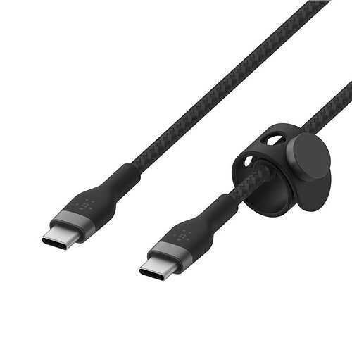 Кабель Belkin USB-C > USB-C заряджання/синхронізації 60Вт PD, 1м, плетений, силіконовий, з ремінцем на магніті, чорний
