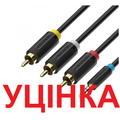 Кабель Vention 2.5 мм - 3хRCA (M/M), 2 м, Black (BCCBH)