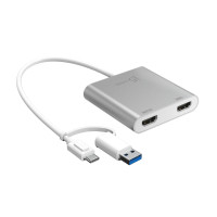 Адаптер J5create USB-C/A - 2 HDMI (M/F), Silver (JCA365-N)