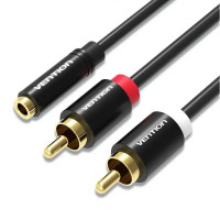 Кабель Vention 3.5 мм - 2хRCA (F/M), 1 м, Black (VAB-R01-B100)
