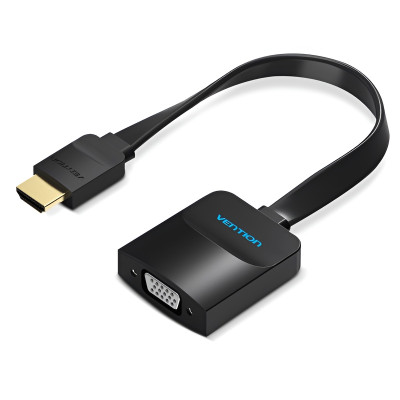Адаптер Vention Flat HDMI - VGA (M/F), со звуком и питанием, 0.15 м, черный (42161)