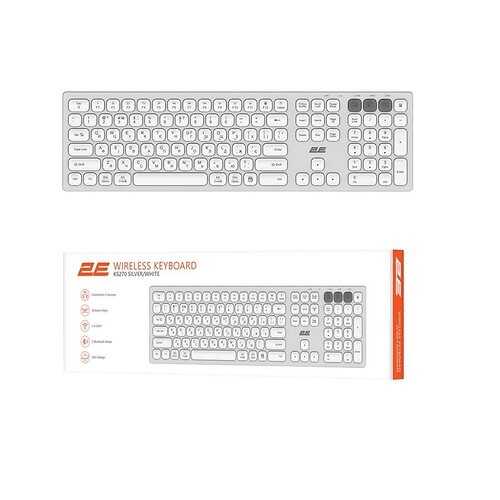 Клавіатура ножнична 2E KS270 109key, WL/BT, EN/UK, сріблясто-білий