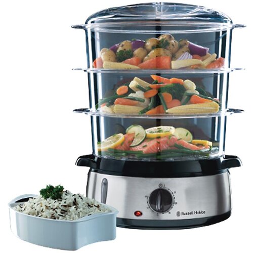 Пароварка Russell Hobbs Cook&Home 800Вт, чаша-3/3/3л, резервуар для води -1л, механічне керування, 3 яруси, метал/пластик, чорни