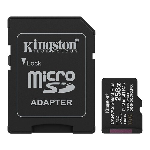 Карта памяти MicroSDXC 256GB UHS-I Class 10 Kingston Canvas Select Plus R150MB/s + SD-адаптер (SDCS3/256GB)