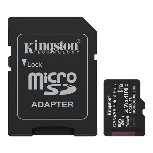 Карта памяти MicroSDXC 1TB UHS-I Class 10 Kingston Canvas Select Plus R150MB/s + SD адаптер (SDCS3/1TB)