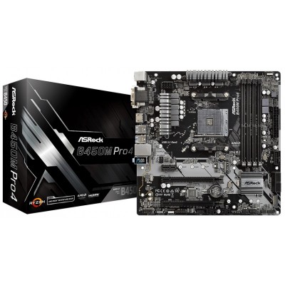 Материнcька плата ASRock B450M_PRO4 sAM4 B450 4xDDR4, M.2, HDMI-DVI-VGA, mATX