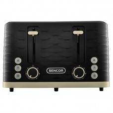Тостер Sencor 1600Вт, підігрів, розморожування, 4 слоти, пластик, чорно-золотий Тостер Sencor 1600Вт, підігрів, розморожування, 4 слоти, пластик, чорно-золотий