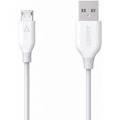 Дата кабель USB 2.0 AM to Micro 5P 0.9m V3 Powerline White Anker (A8132H21)