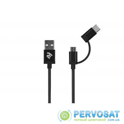 Дата кабель USB 2.0 AM to Micro 5P + Type-C 1.0m 5V/2.4A, Black 2E (2E-CCMTAB-BL)