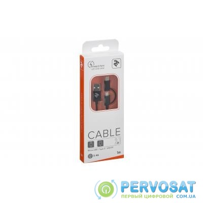 Дата кабель USB 2.0 AM to Micro 5P + Type-C 1.0m 5V/2.4A, Black 2E (2E-CCMTAB-BL)