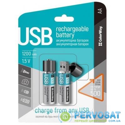 Аккумулятор ColorWay AA USB 1200 mAh 1.5V R6 * 2 (CW-UBAA-02)