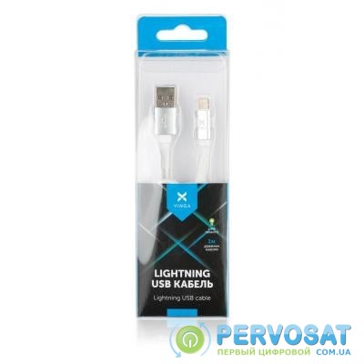 Дата кабель USB 2.0 AM to Lightning 1m flat white Vinga (VRC101WHI)