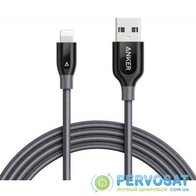Дата кабель USB 2.0 AM to Lightning 1.8m V3 Powerline+ Space Gray Anker (A8122HA1)