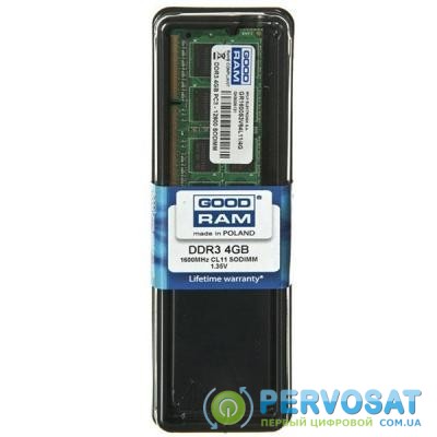 Модуль памяти для ноутбука SoDIMM DDR3L 4GB 1600 MHz GOODRAM (GR1600S3V64L11S/4G)