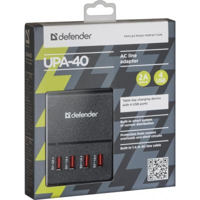 Зарядное устройство Defender UPA-40 4 порта USB, 5V / 5A (83537)