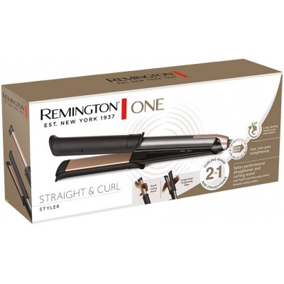 Випрямляч 2в1 Remington ONE STRAIGHT &amp; CURL, 2в1 випрямляч та плойка, темп.режимов-5, 150-230С, кейс та рукавичка в комплекті, кераміка, чорний