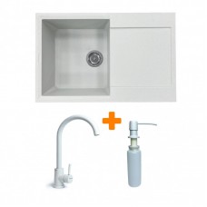 Набір кухонний Adamant Horizon, штучний камінь, прямокут., з крилом, 780х495х230мм, чаша - 1, врізна, Old stone + змішувач та дозатор