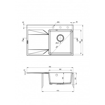 Мийка кухонна Deante Evora, граніт, прямокутна, з крилом, 760х500х195мм, чаша - 1, врізна, графіт Мийка кухонна Deante Evora, граніт, прямокутна, з крилом, 760х500х195мм, чаша - 1, врізна, графіт