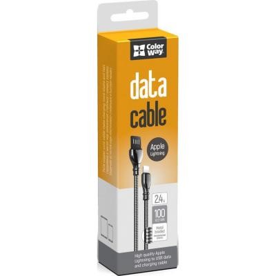 Дата кабель USB 2.0 AM to Lightning 1.0m metal spring black ColorWay (CW-CBUL013-BK)