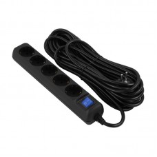 Подовжувач мережевий 2E 5хТип F, 3х1.5мм кв, 16A, 10м, чорний