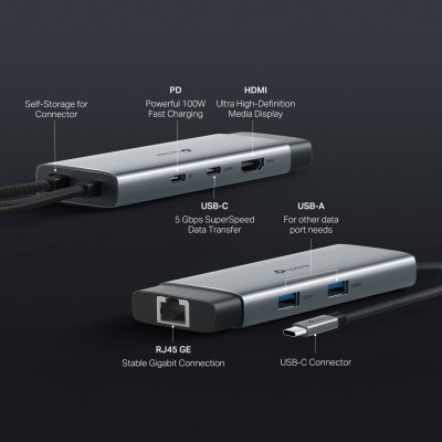Хаб USB TP-LINK UH6120C USB-A > 2xUSB3.0/1xUSB-C/1xHDMI/1xRJ-45/1xPD 100Wh