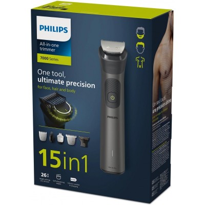 Тример Philips Series 7000, для обличчя, голови, тіла, акум., насадок-15, сталь, cсіро-чорний