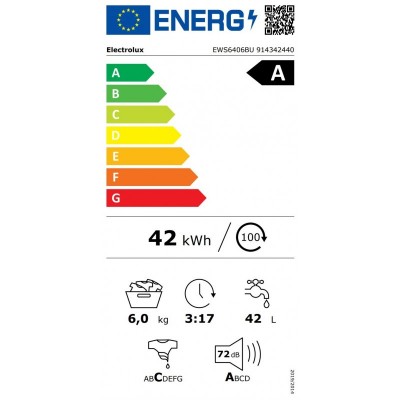Пральна машина Electrolux фронтальна, 6кг, 1000, A, 41см, дисплей, інвертор, білий