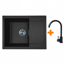 Набір кухонний Adamant Minimal, штучний камінь, прямокут., з крилом, 615х495х200мм, чаша - 1, врізна, чорний + змішувач