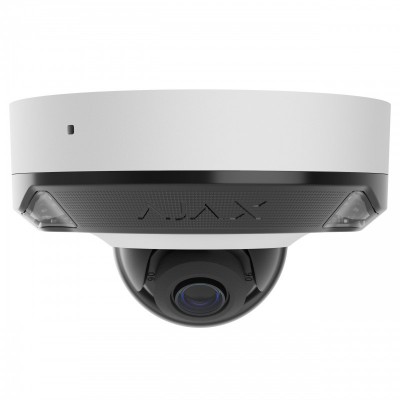 IP-Камера дротова Ajax DomeCam Mini HL white, 5мп, 4мм, гібридне підсвічування IR 15м, білий Led 15м, Poe, True WDR, IP 65, ІЧ 15м, аудіо, кут огляду 75° до 85°, міні купольна, біла