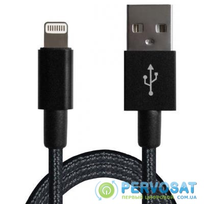 Дата кабель USB 2.0 AM to Lightning 1.0m MFI, Black/Black Grand-X (FL01BB)