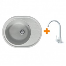 Набір кухонний Adamant Ovum, штучний камінь, овальна, з крилом, 615х495х200мм, чаша - 1, врізна, Old stone + змішувач