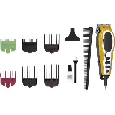 Машинка для стрижки Wahl Close Cut Pro Clipper, від мережі, вібраційний мотор, насадок-6, кейс, сталь, жовтий