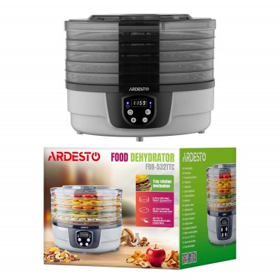 Сушарка для продуктів  Ardesto FDB-532TTC, 250Вт, піддонів -5x3см, діаметр-32см, макс-70°С, таймер, електр. управління, пластик , білий