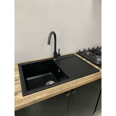 Мийка кухонна Adamant Horizon, штучний камінь, прямокут., з крилом, 780х495х230мм, чаша - 1, врізна, чорний