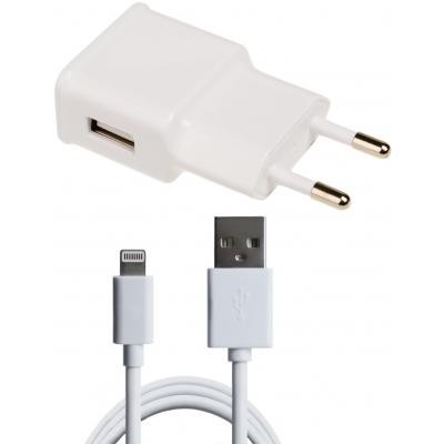 Зарядное устройство Grand-X 1*USB, 1A, White, + cable USB -> Lightning, Cu, 2.1А, 1m (CH765LTW)